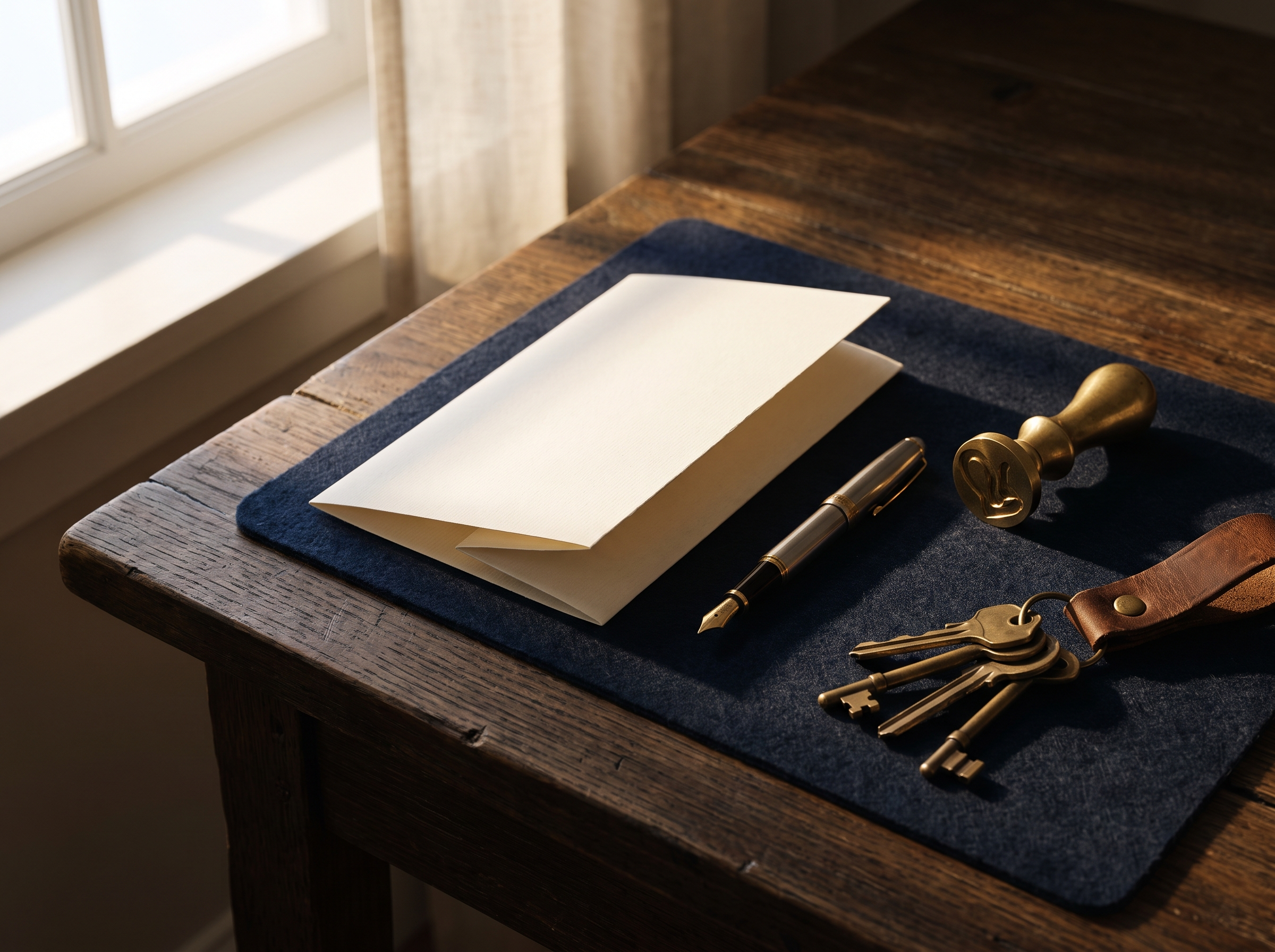 Illustration : document, stylo et clés sur un bureau